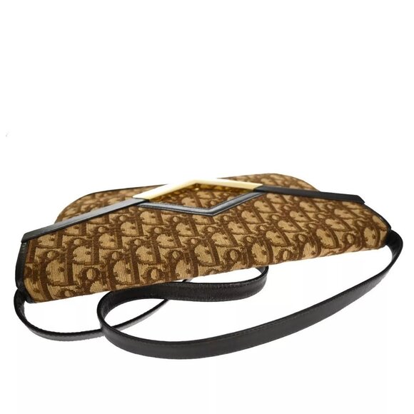 CHRISTIAN DIOR Trotter Pattern 2way Clutch Hand Bag Canvas Leather Brown 33EF008 - Picture 5 of 16
